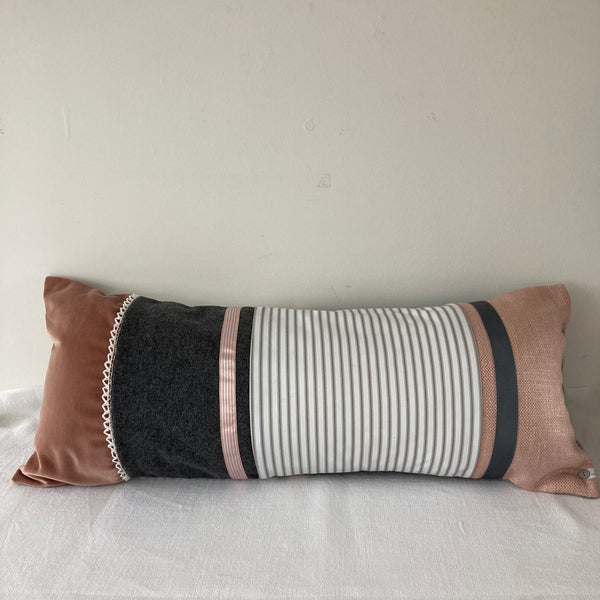 Mixed Fabric Cushion Pink/ Grey/ White 2