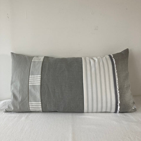 Aqua/ White/ Grey Mixed Fabric Cushion