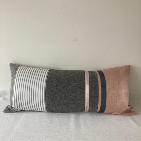 Mixed Fabric Cushion Pink/ Grey/ White