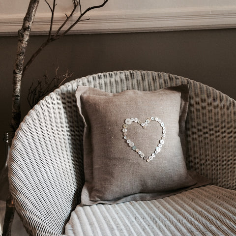 Button Heart Cushion, Linen